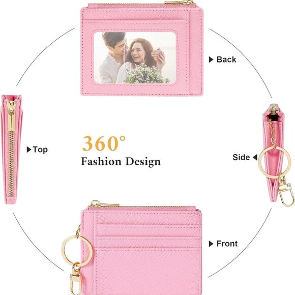Card Case Slim Front Pocket Wallet for Women Credit Card Holder with Keychain - Picture 4 of 9